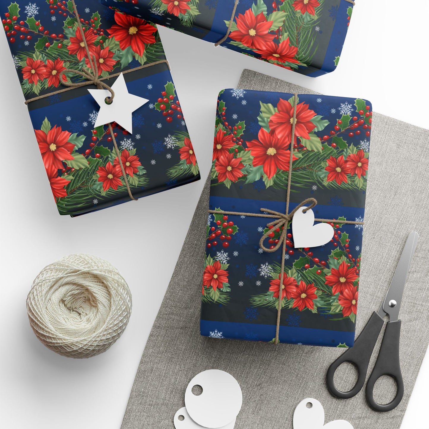 Wrapping Papers - Poinsettia, Pine and Holly Design