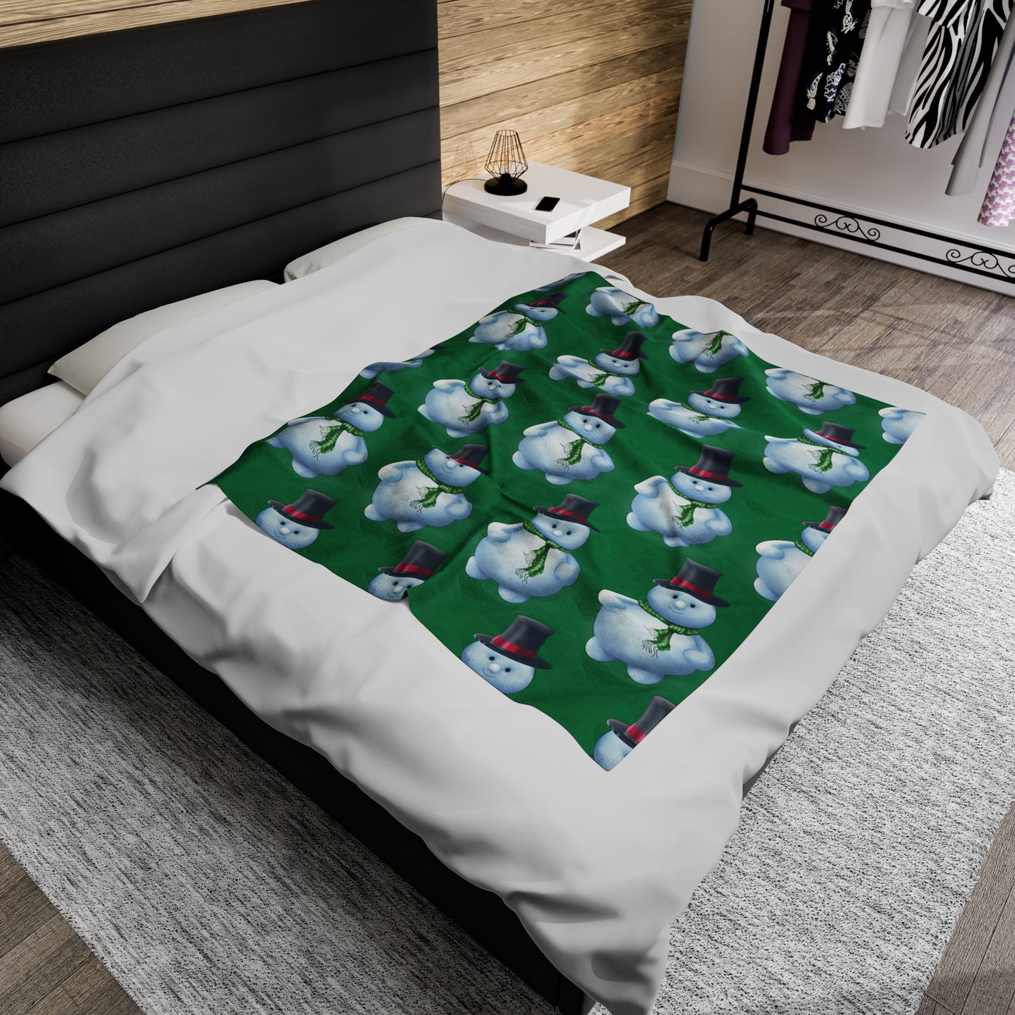 Green Snowman pattern Velveteen Plush Blanket