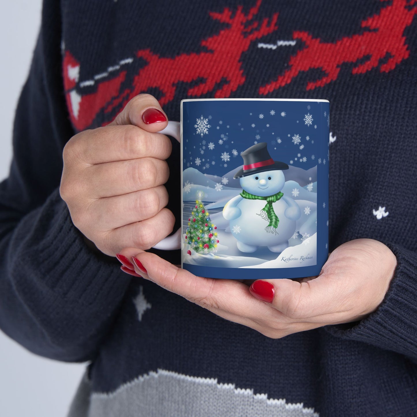 Mug - Beautiful Snowman Nighttime Snowy Christmas Scene