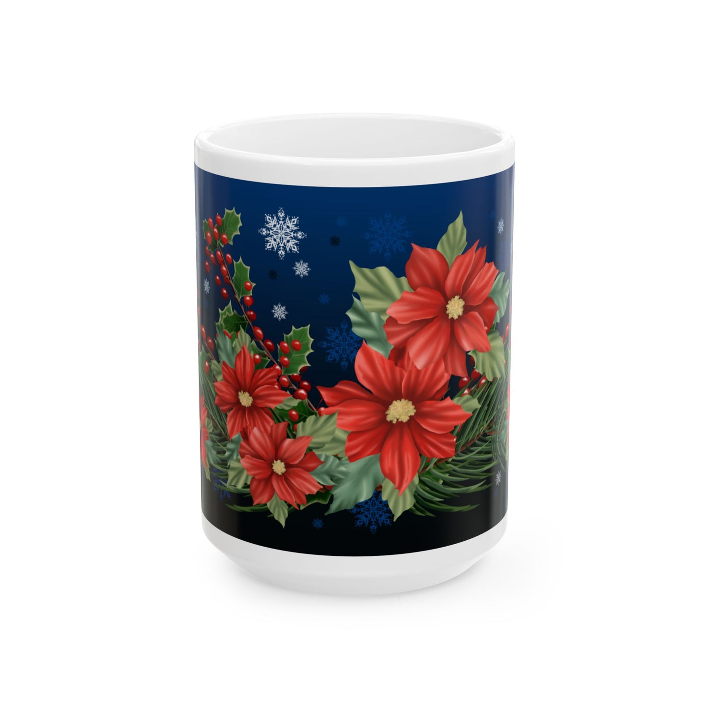 Mug with Poinsettias Pine and Holly Design