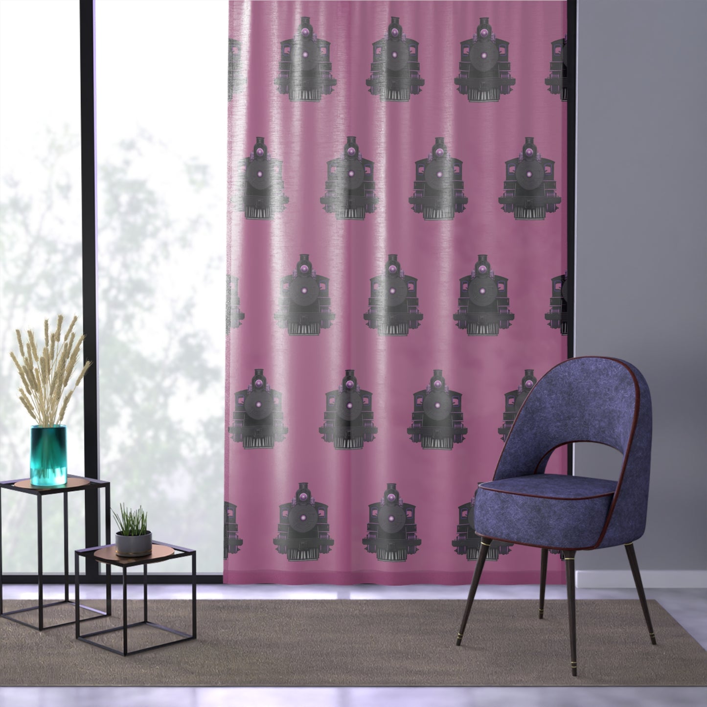 Curtain Panel Steam Locomotive Design-Pink