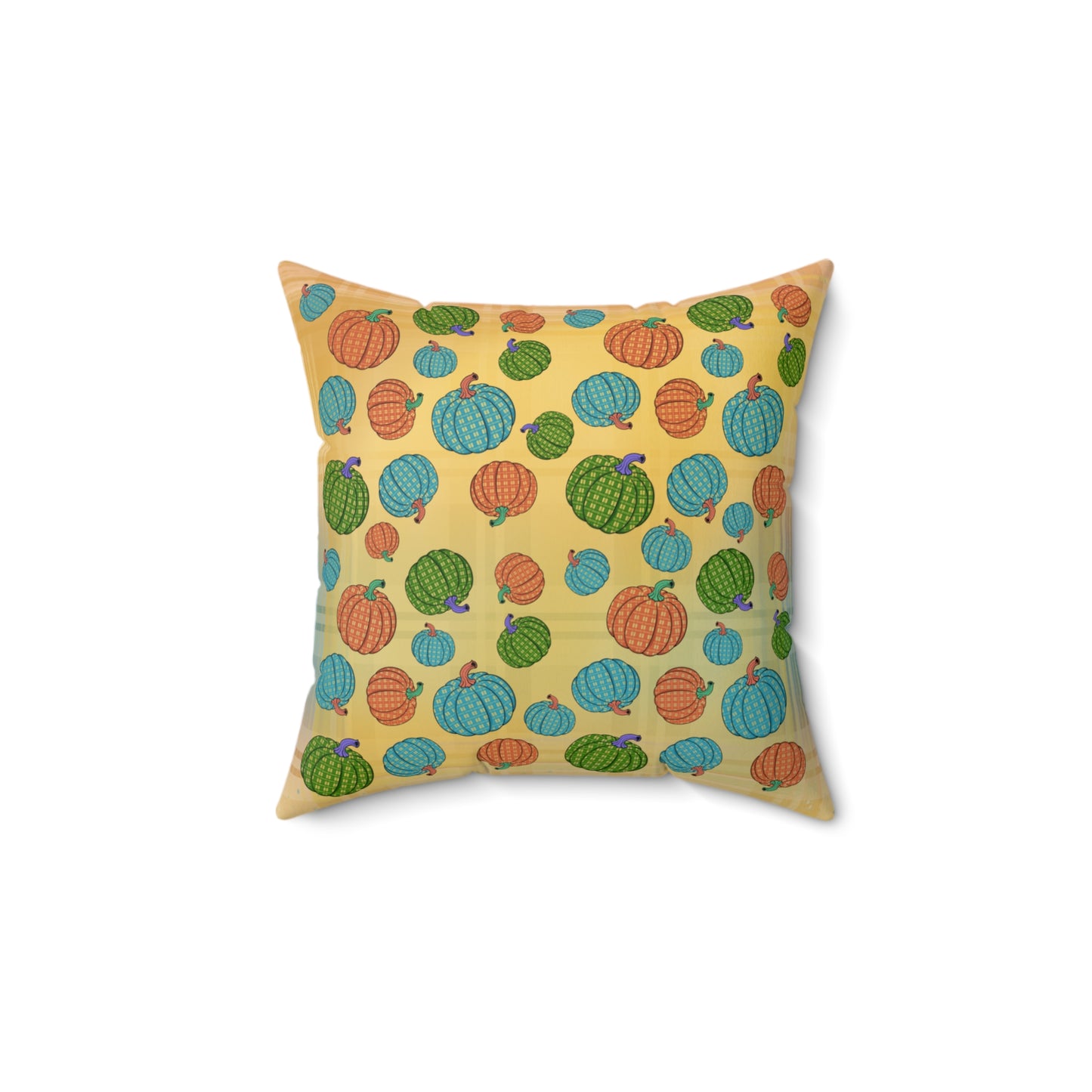 Square Pillow - Colorful Pumpkin Plaid Multicolored Design