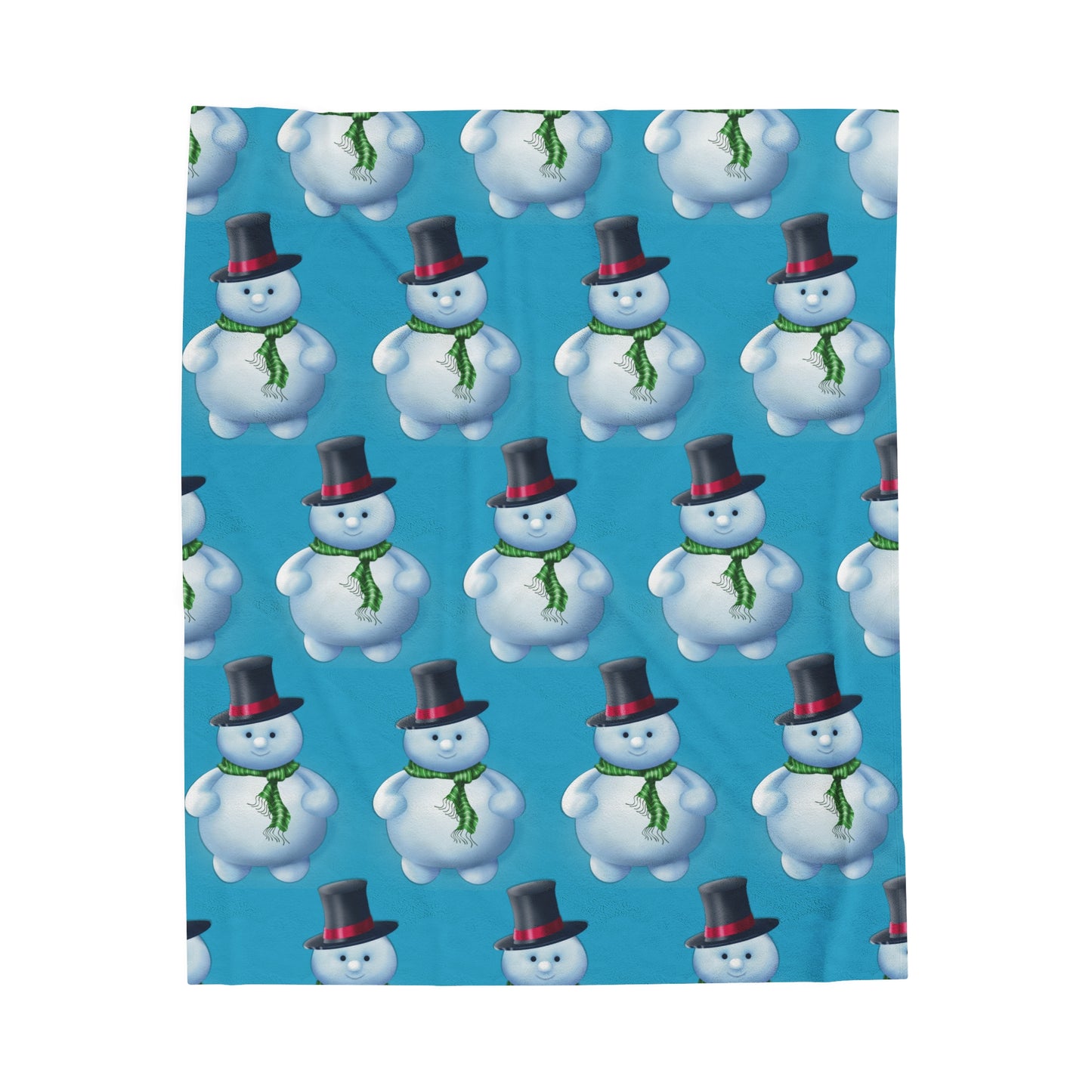 Turquoise, Snowman pattern Velveteen Plush Blanket