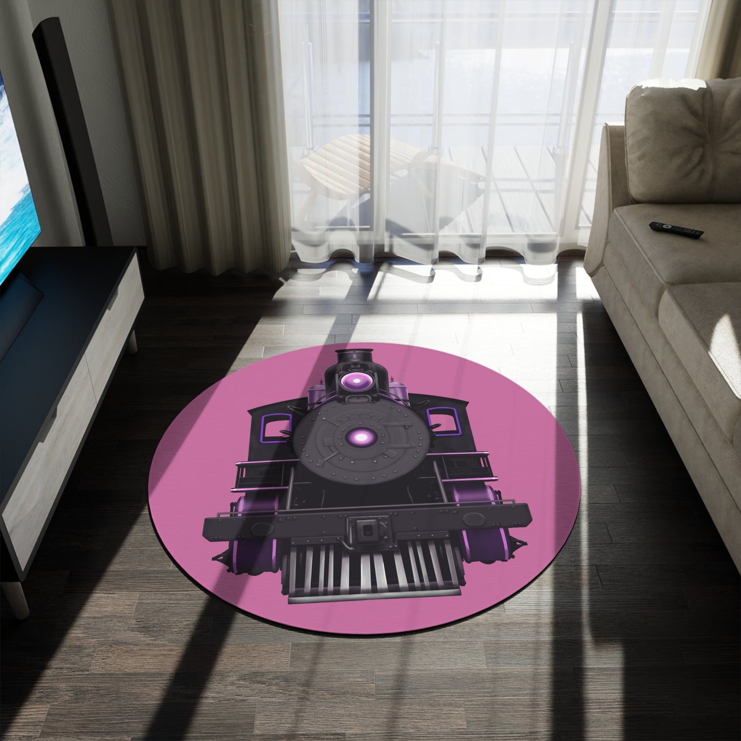 Round Rug - Steam Locomotive Design-Pink