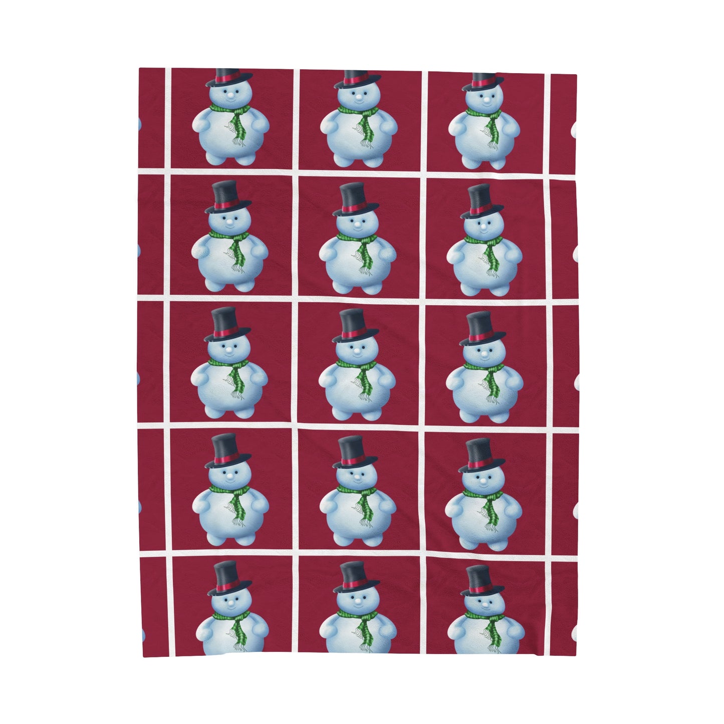 Red squared Snowman pattern Velveteen Plush Blanket