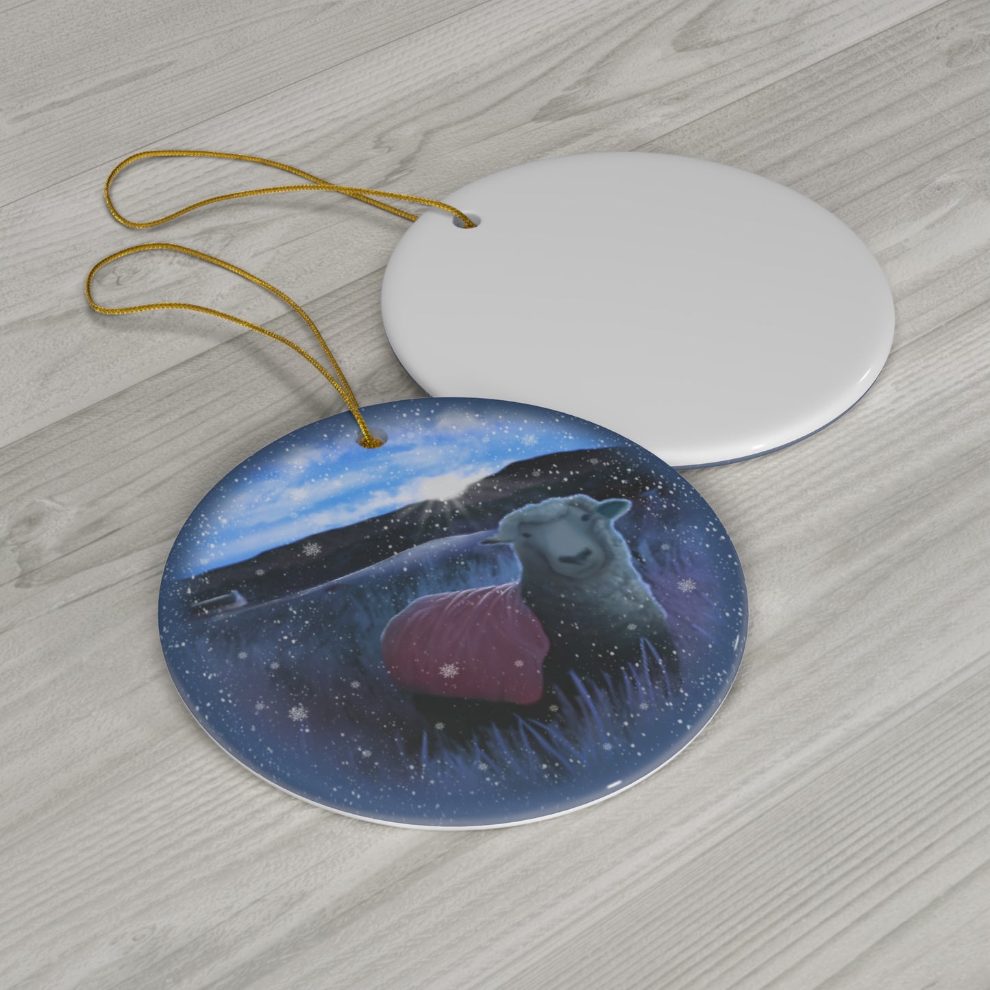 Ceramic Ornament - Sheep in Snowy Field