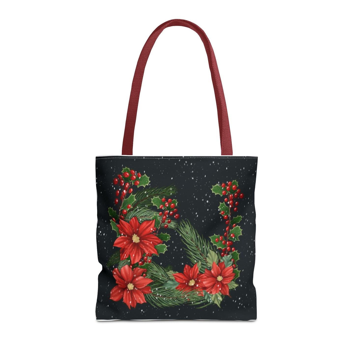 Christmas Tote Bag with Poinsettias, Pine, and Holly Design