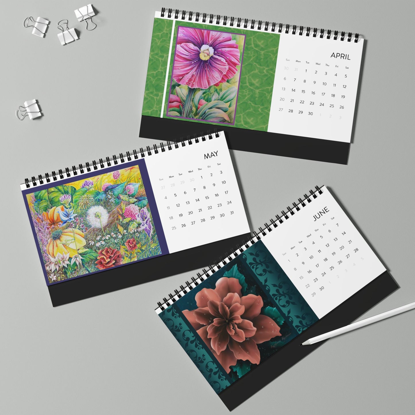 Desktop Calendar 2025 Grid with Original Artwork