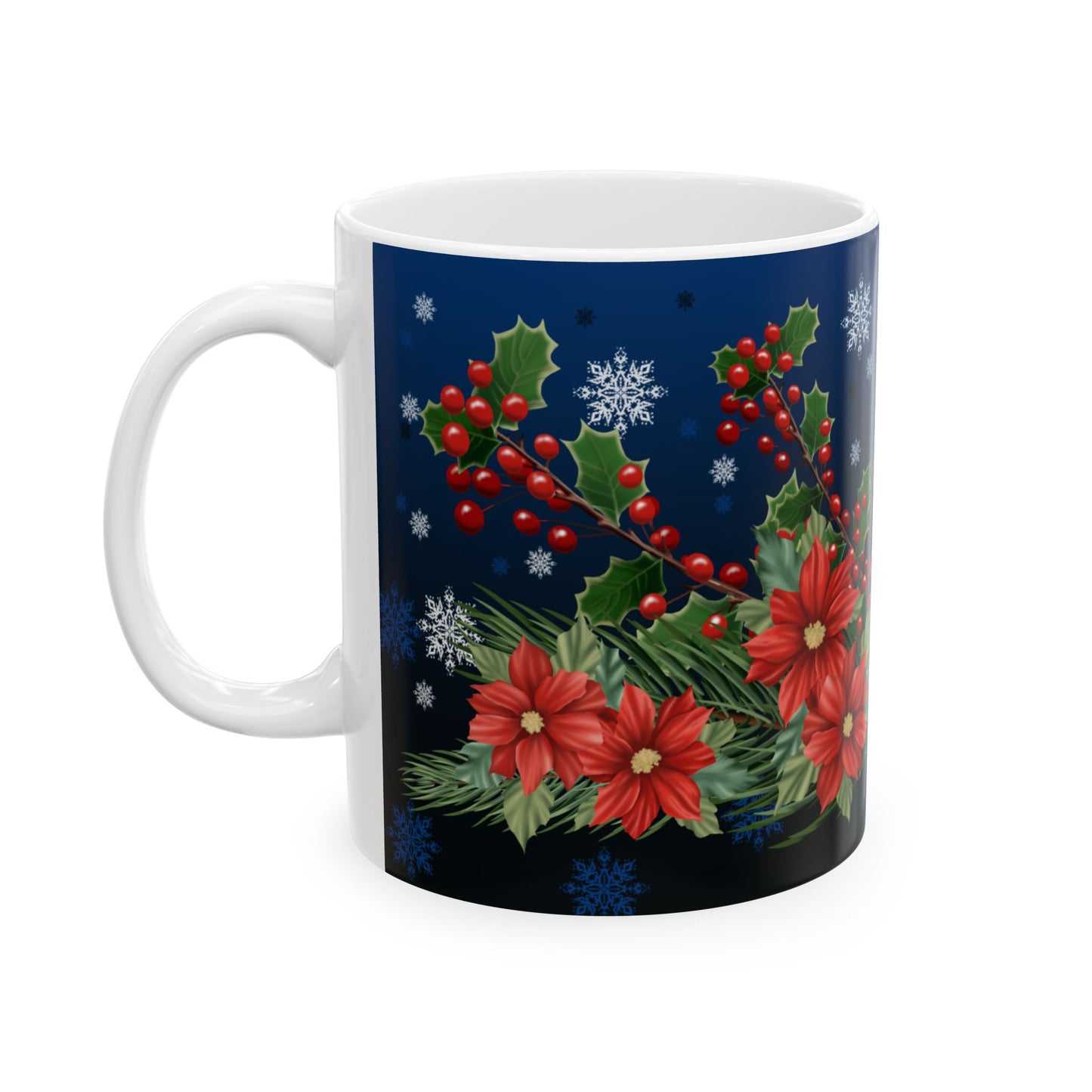 Mug with Poinsettias Pine and Holly Design