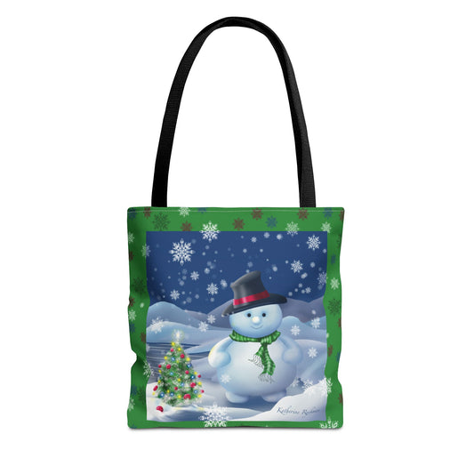 Snowman Tote Bag with Snow Flurry Scene