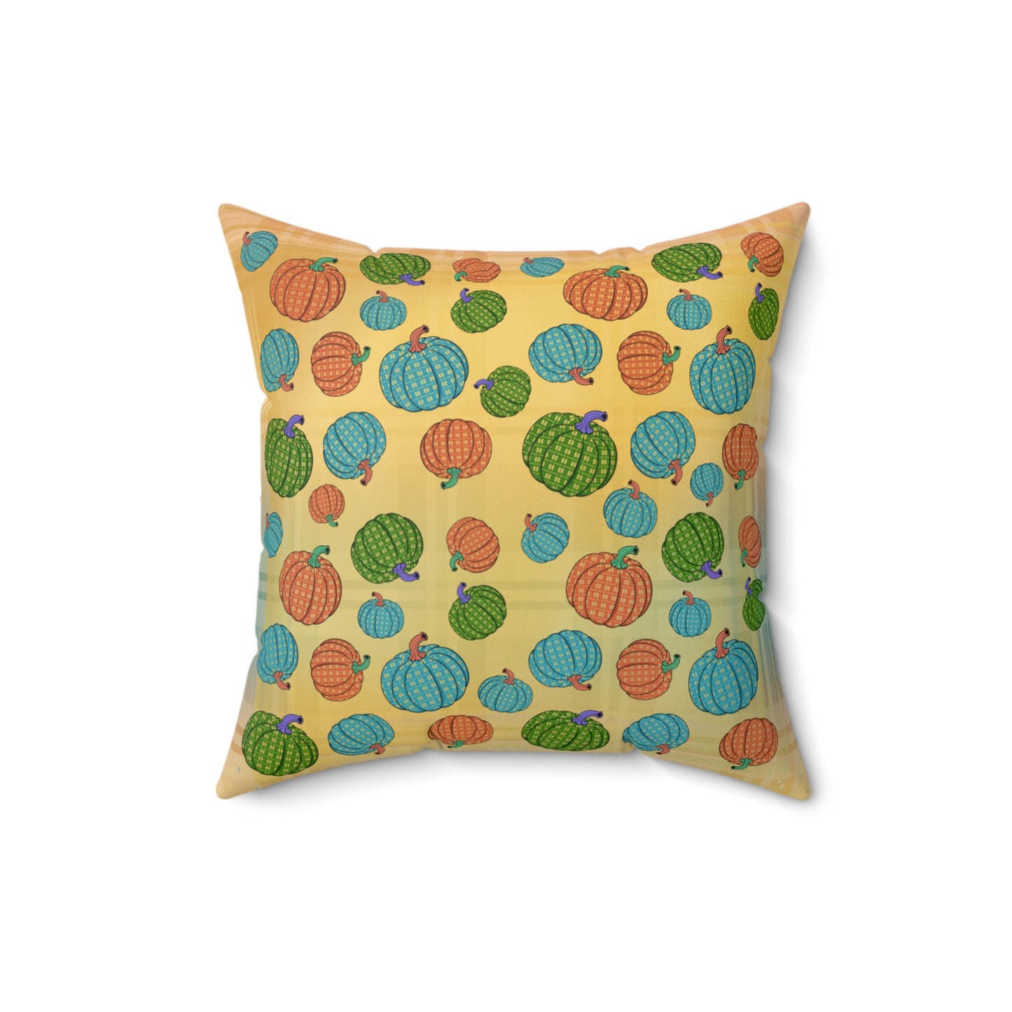 Square Pillow - Colorful Pumpkin Plaid Multicolored Design