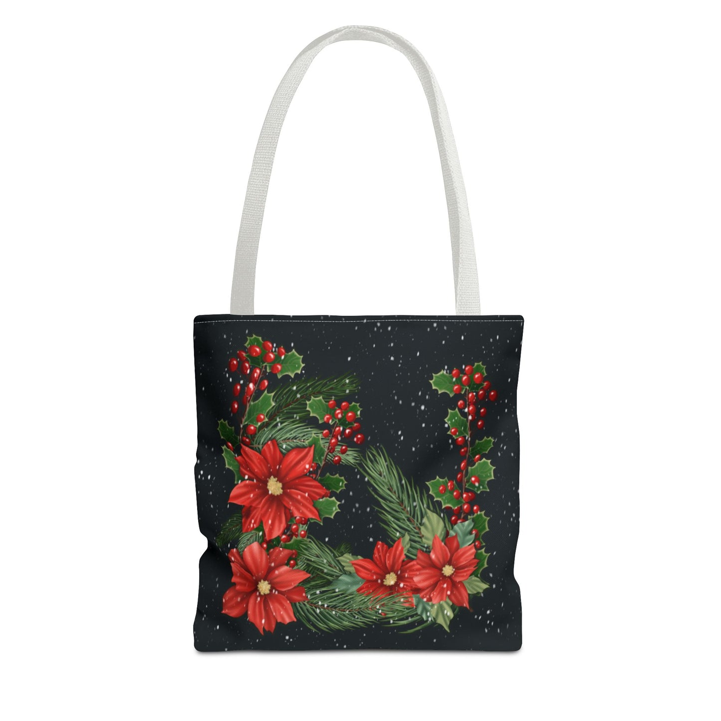 Christmas Tote Bag with Poinsettias, Pine, and Holly Design