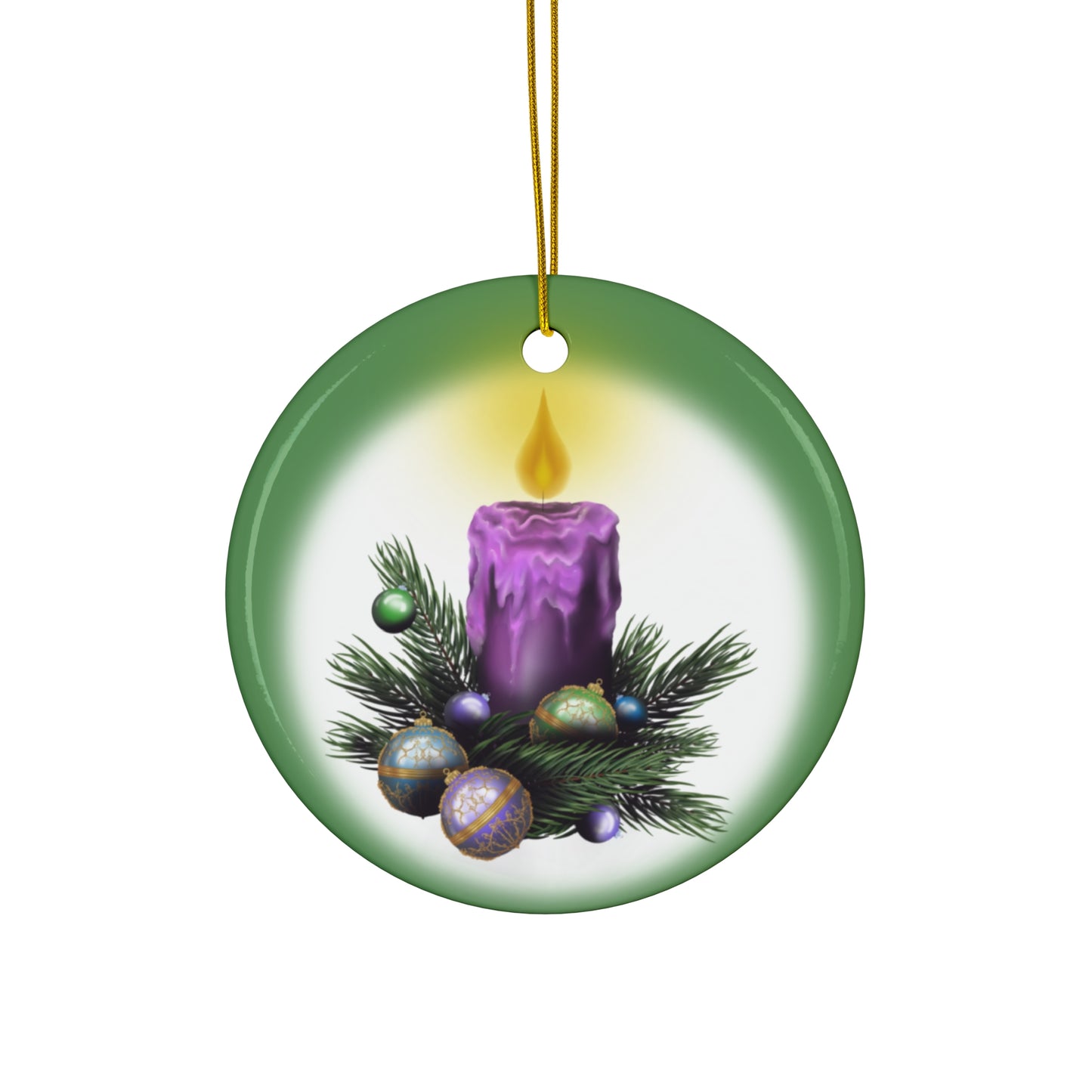 Ceramic Ornament - Purple Candle Design