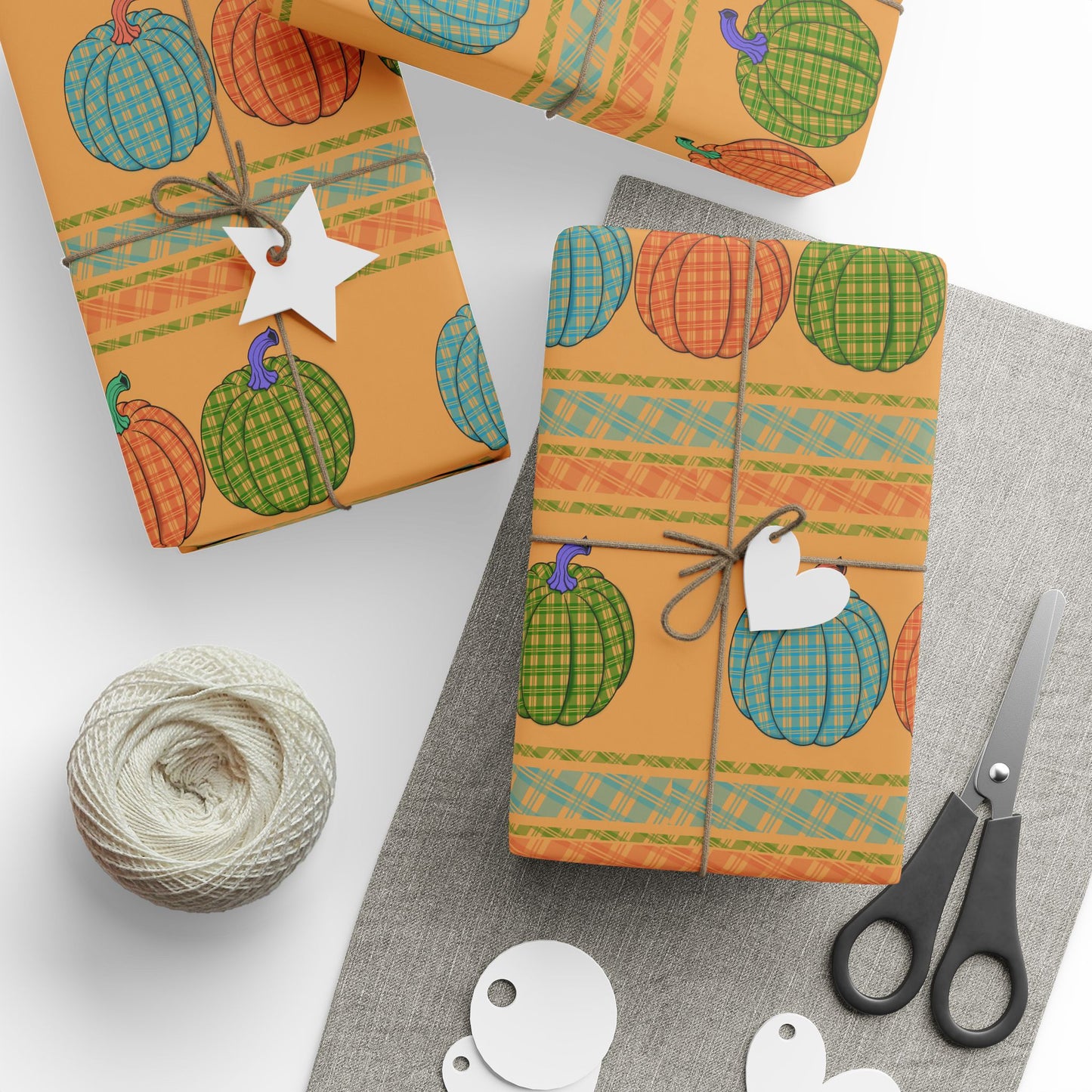 Wrapping Paper Autumn Plaid Pumpkins