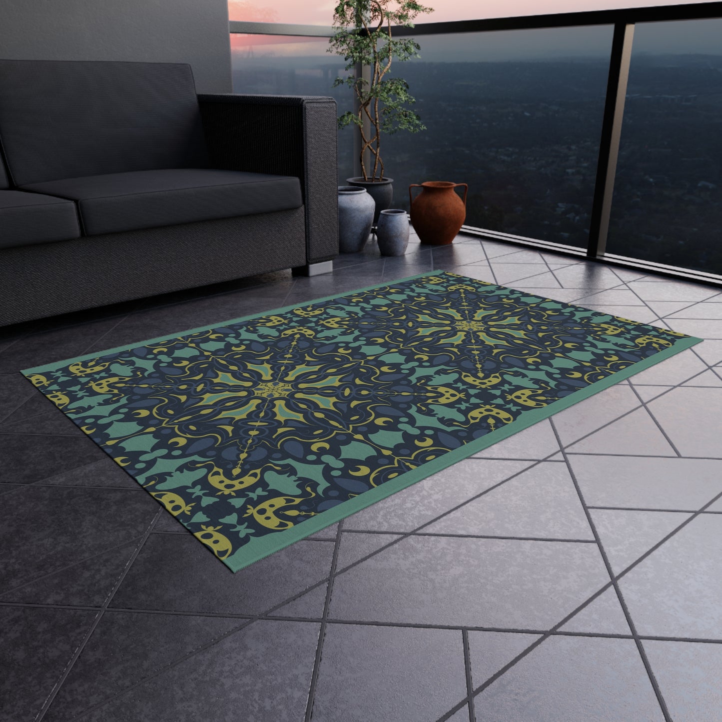 Outdoor Rug - Blue Green Design