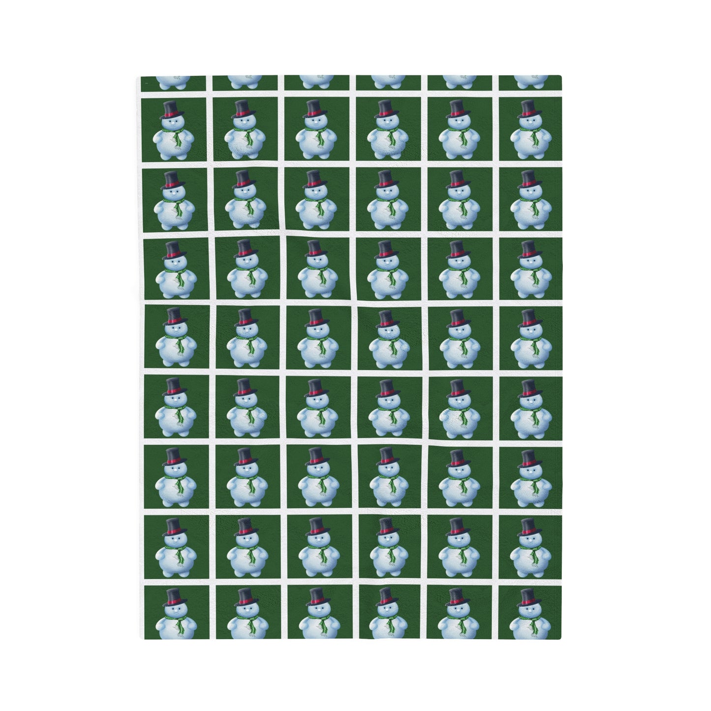 Green squared Snowman pattern Velveteen Plush Blanket