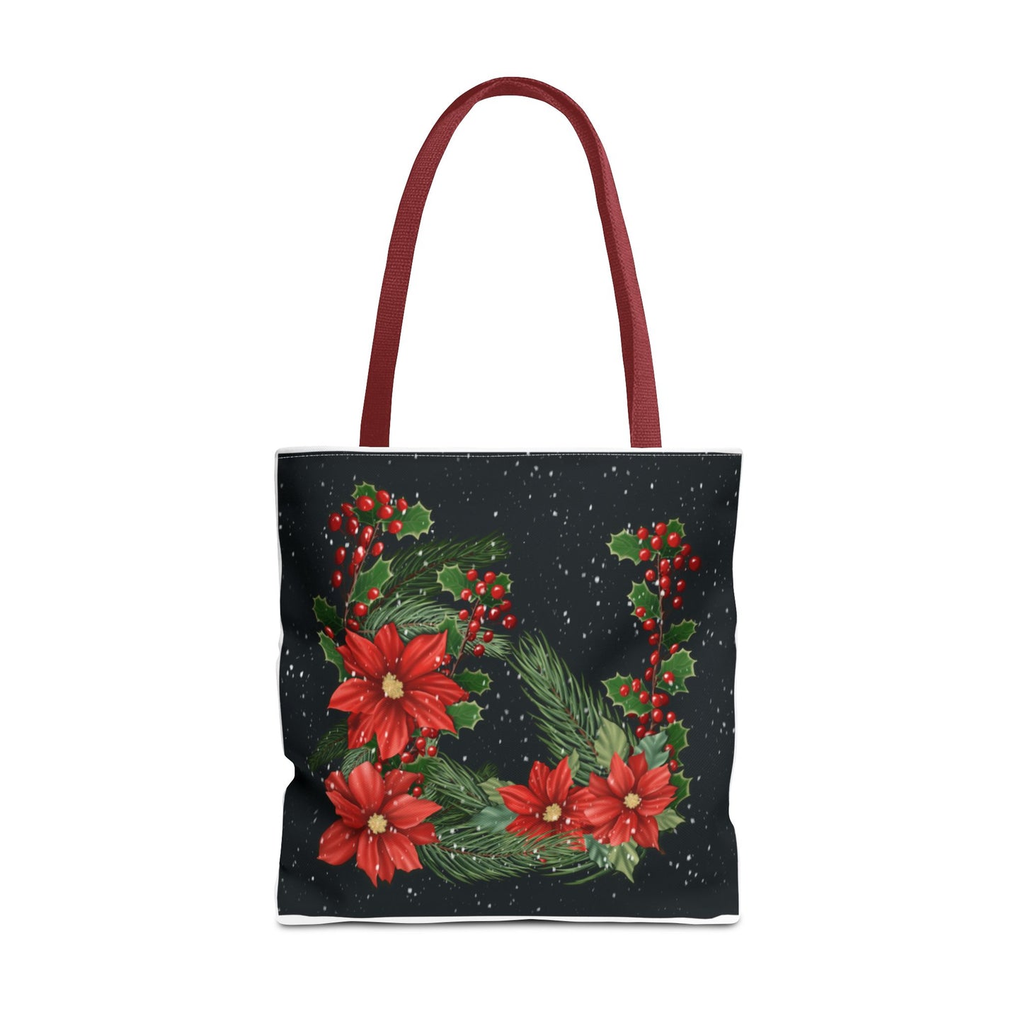 Christmas Tote Bag with Poinsettias, Pine, and Holly Design