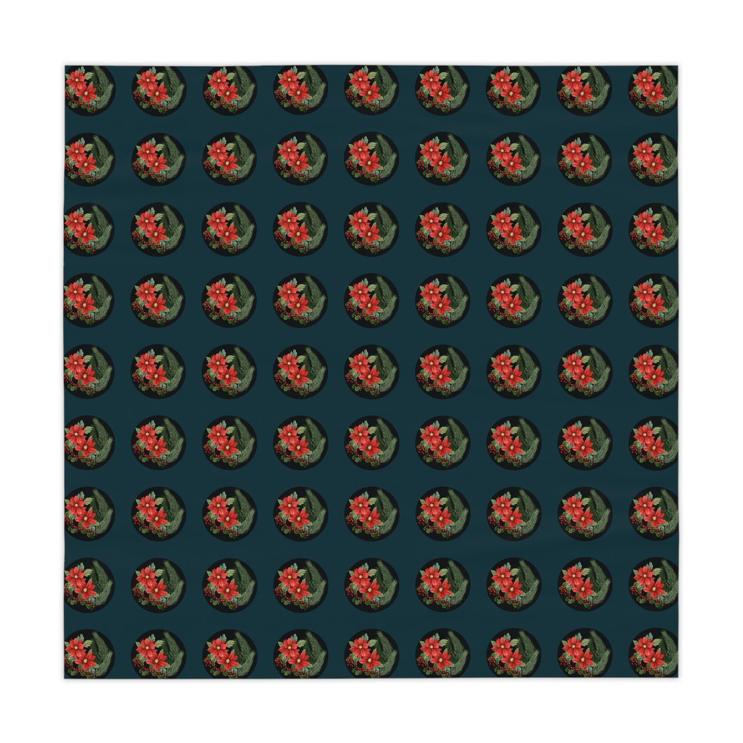 Tablecloth Poinsettias Pine and Holly