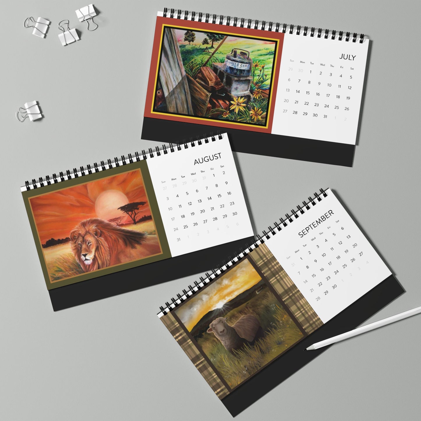 Desktop Calendar 2025 Grid with Original Artwork