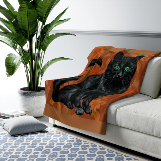 Sherpa Fleece Blanket - Black Cat Design