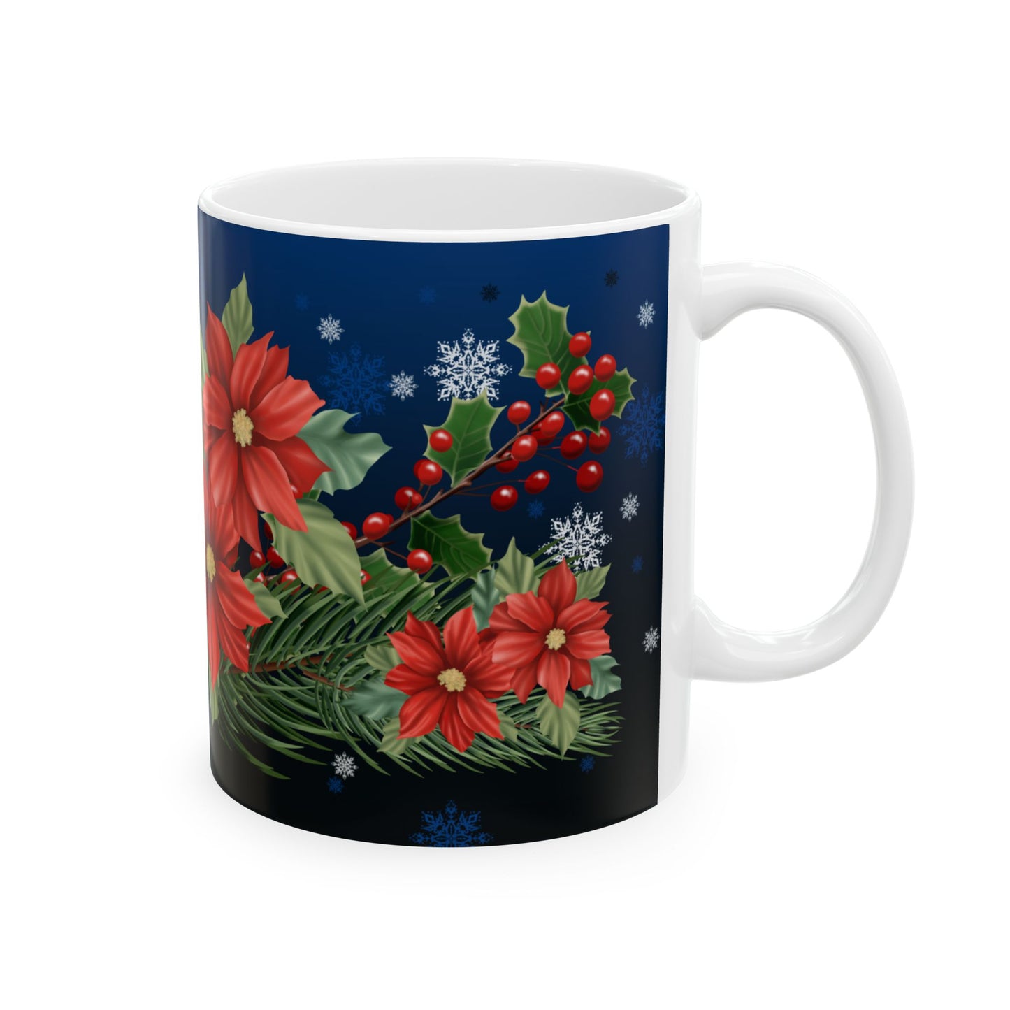 Mug with Poinsettias Pine and Holly Design