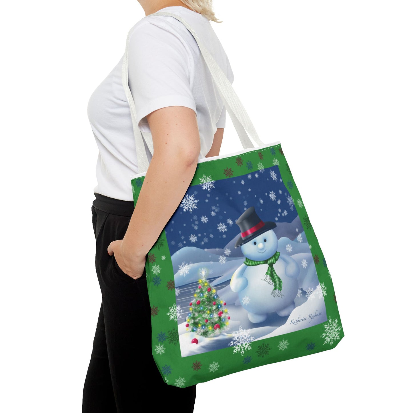 Snowman Tote Bag with Snow Flurry Scene