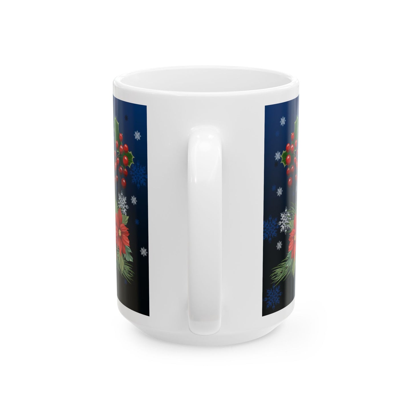 Mug with Poinsettias Pine and Holly Design