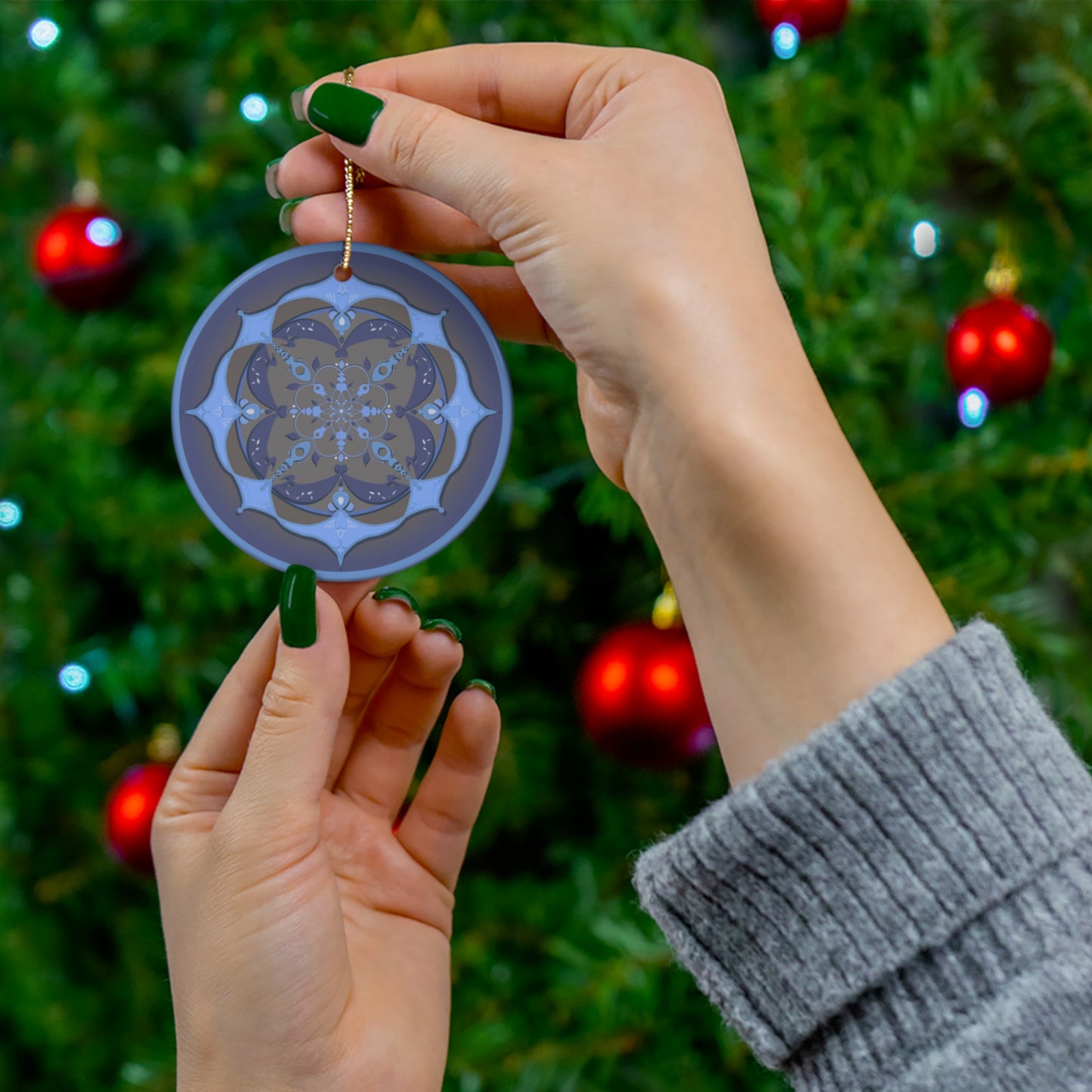 Ceramic Ornament - Blue Geometric Design