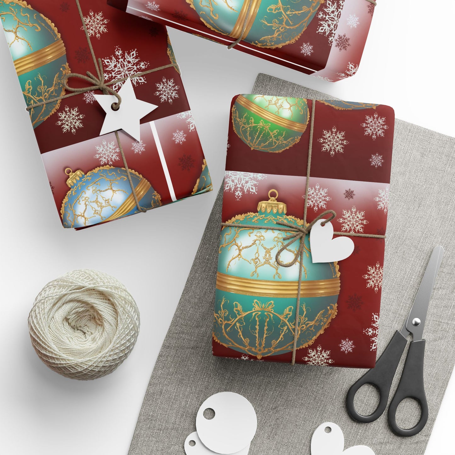 Gift Wrap Papers - Red with Christmas Ornament Design