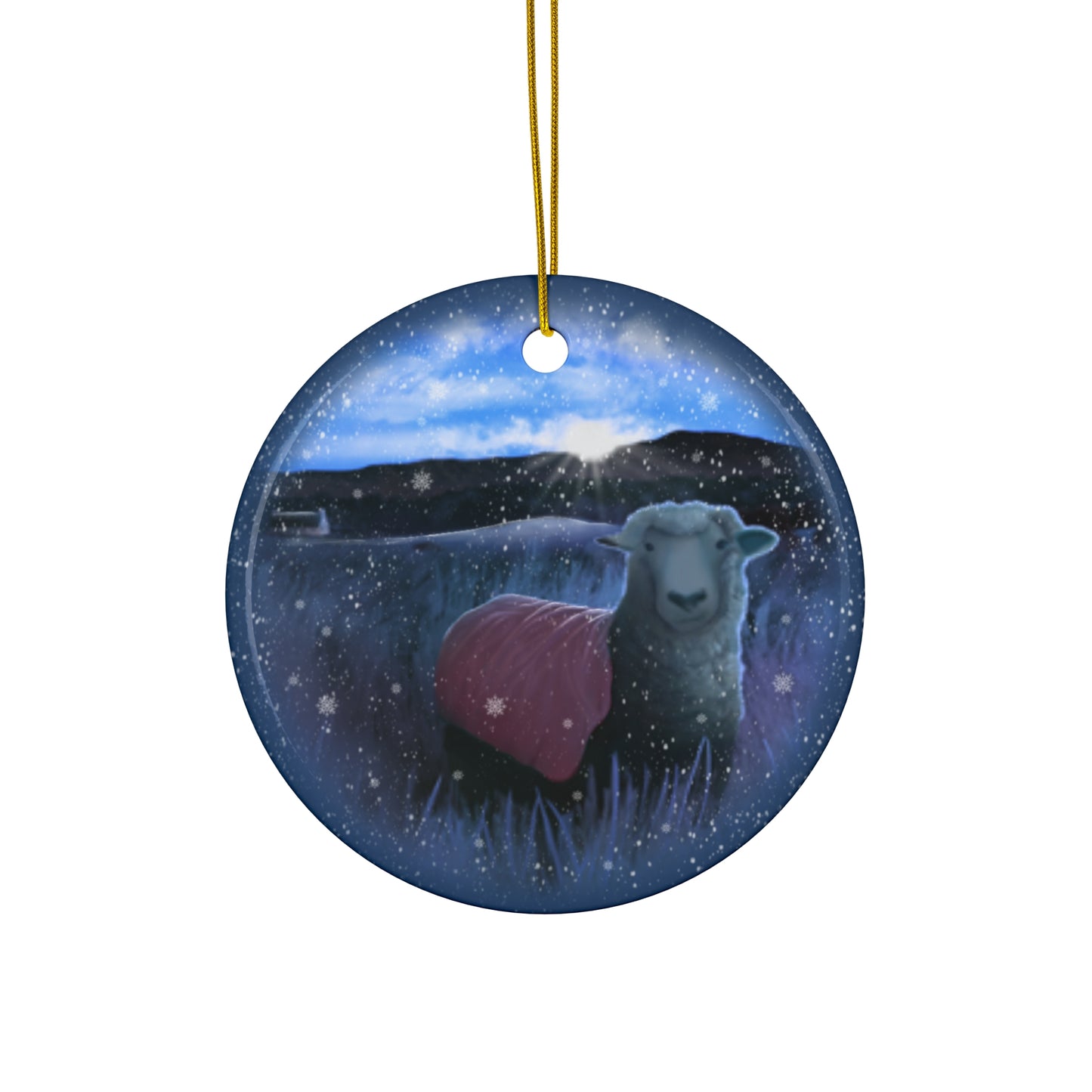 Ceramic Ornament - Sheep in Snowy Field