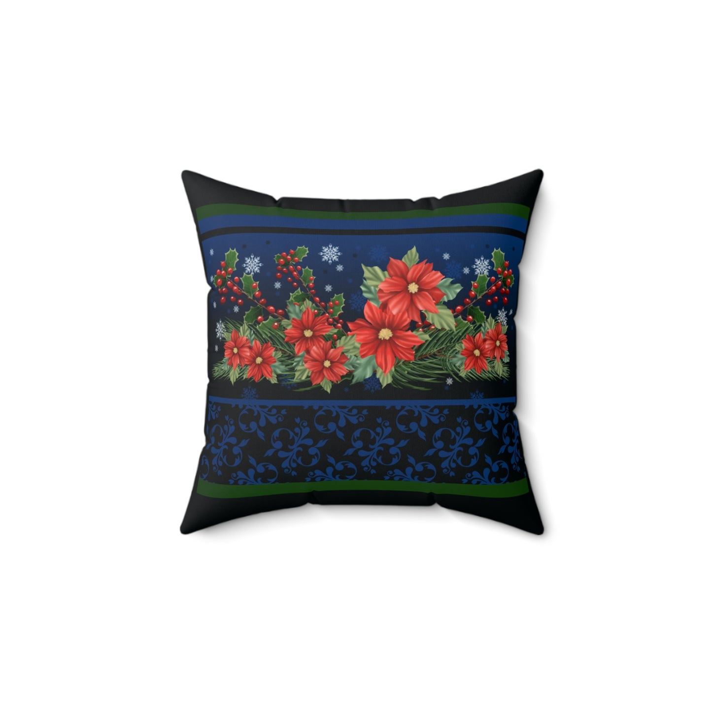 Pillow-Poinsettias, Pine, and Holly design