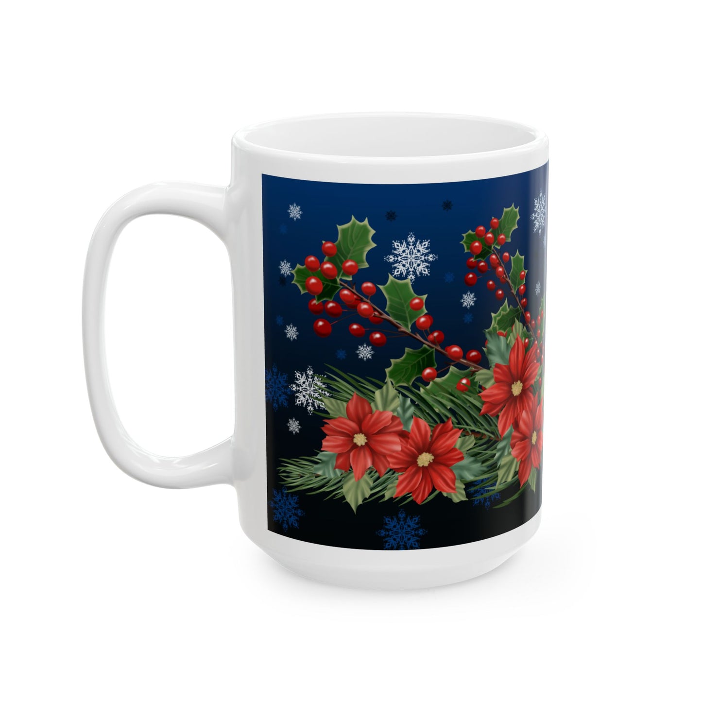 Mug with Poinsettias Pine and Holly Design