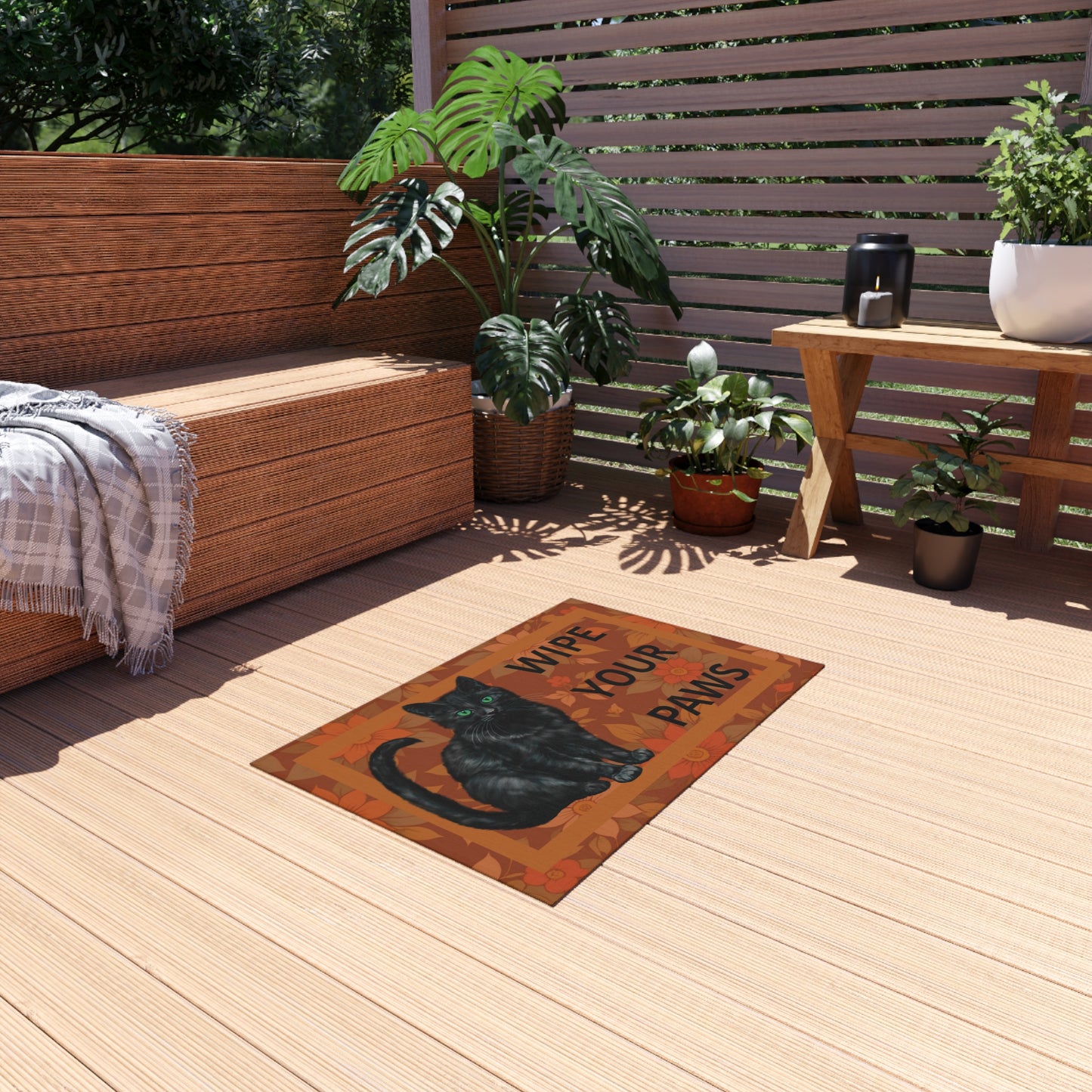 Outdoor Rug - Black Cat “Wipe Your Paws”