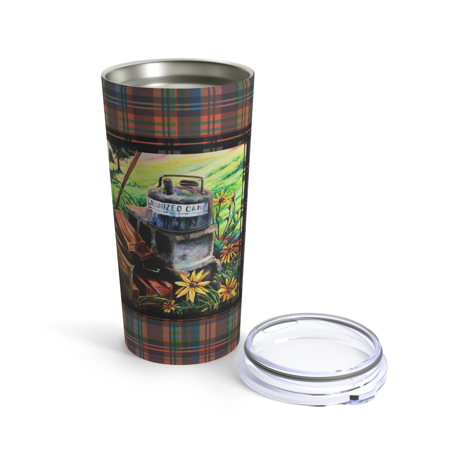 Tumbler Mug - Old Gas Can Plaid Design