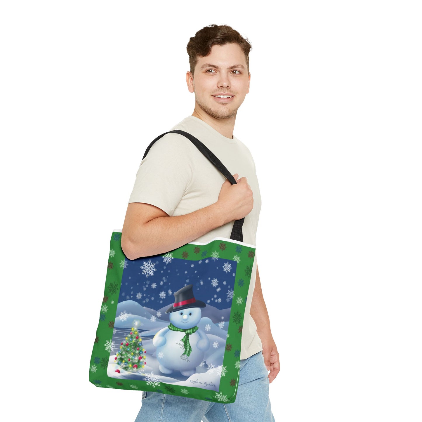 Snowman Tote Bag with Snow Flurry Scene