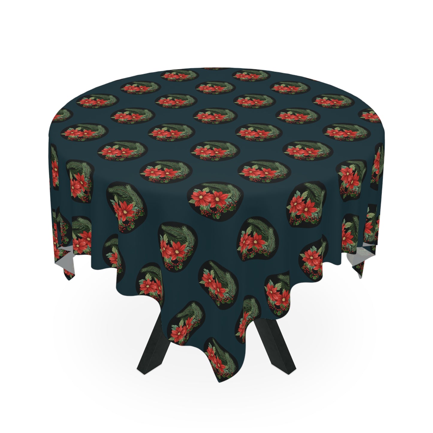 Tablecloth Poinsettias Pine and Holly