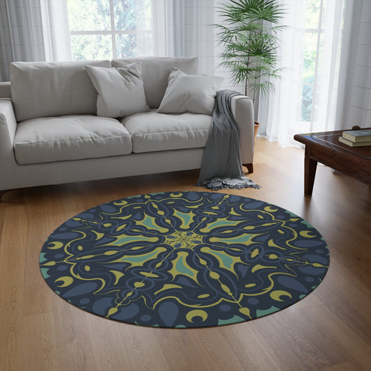 Round Rug - Elegant Green and Blue Pattern Area Rug