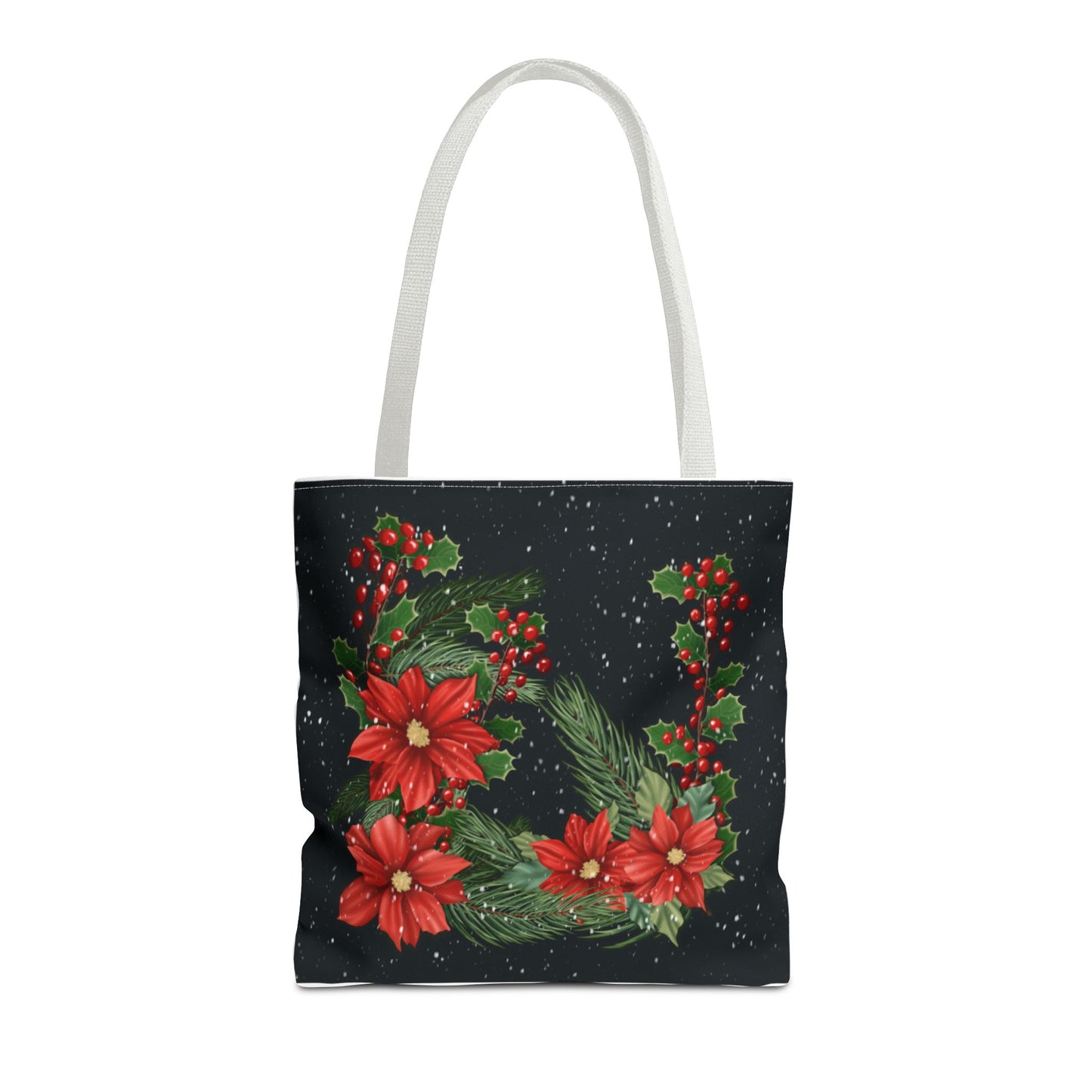 Christmas Tote Bag with Poinsettias, Pine, and Holly Design