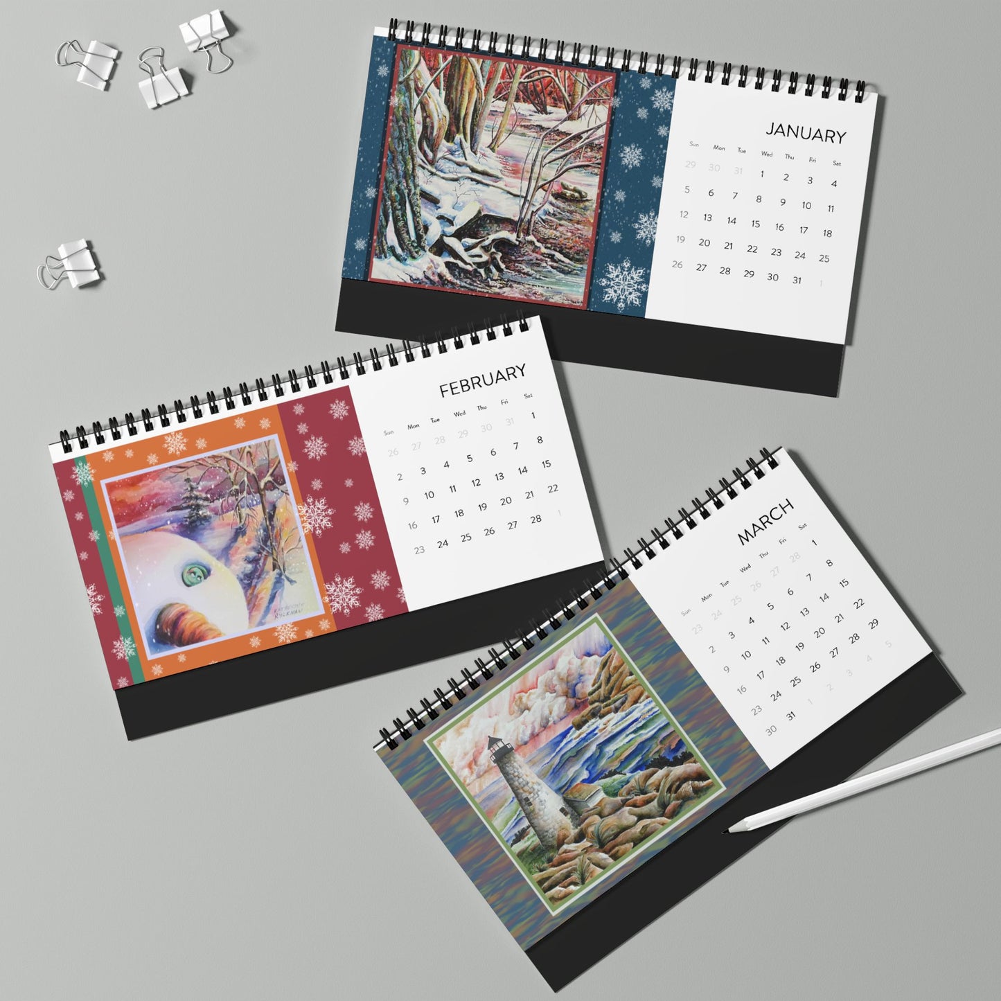 Desktop Calendar 2025 Grid with Original Artwork