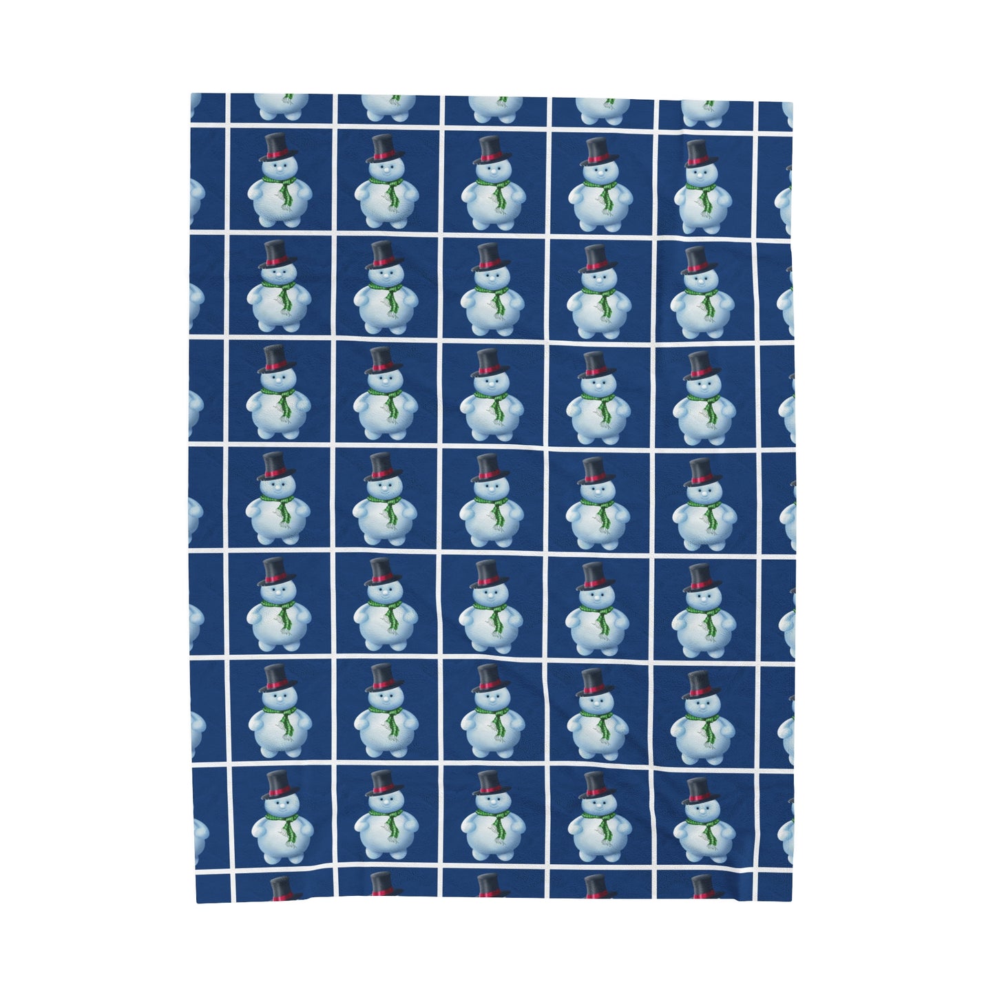 Blue squared Snowman pattern Velveteen Plush Blanket