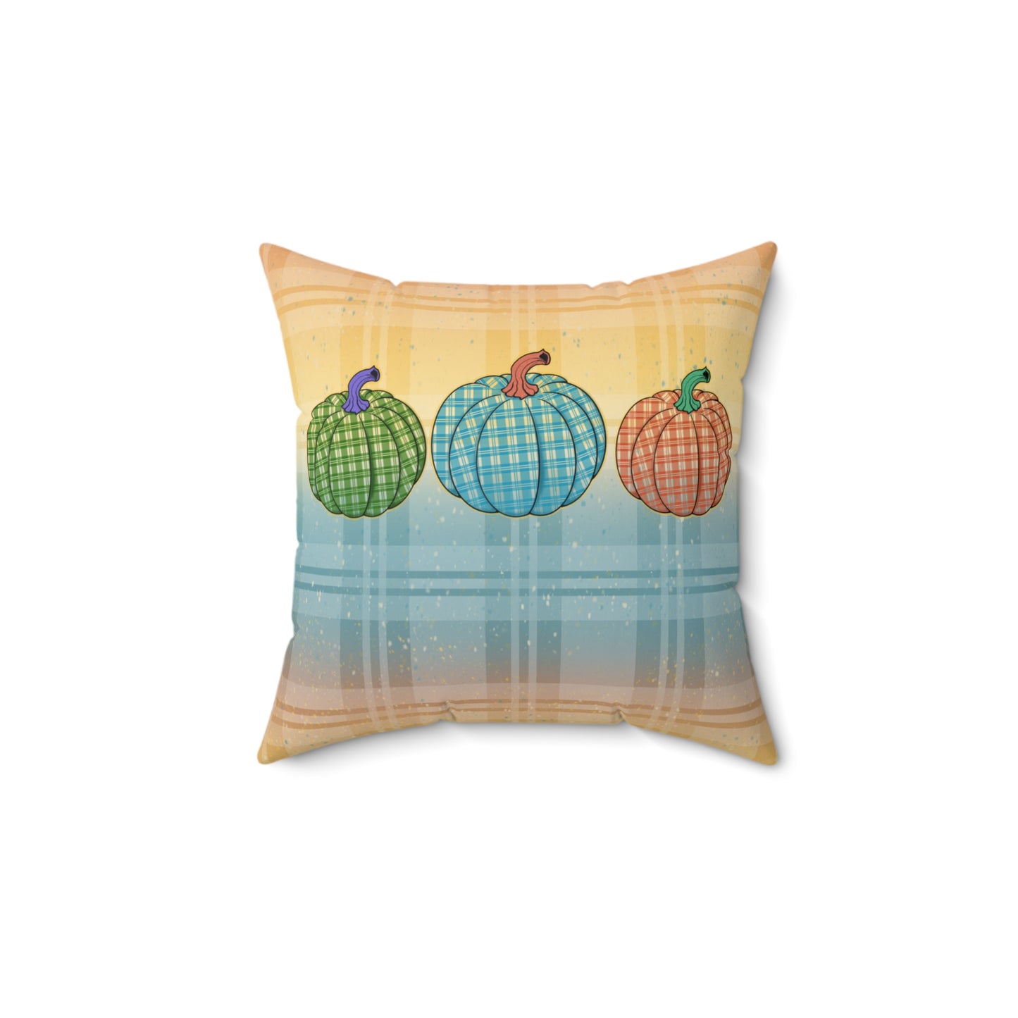 Square Pillow - Colorful Pumpkin Plaid Multicolored Design