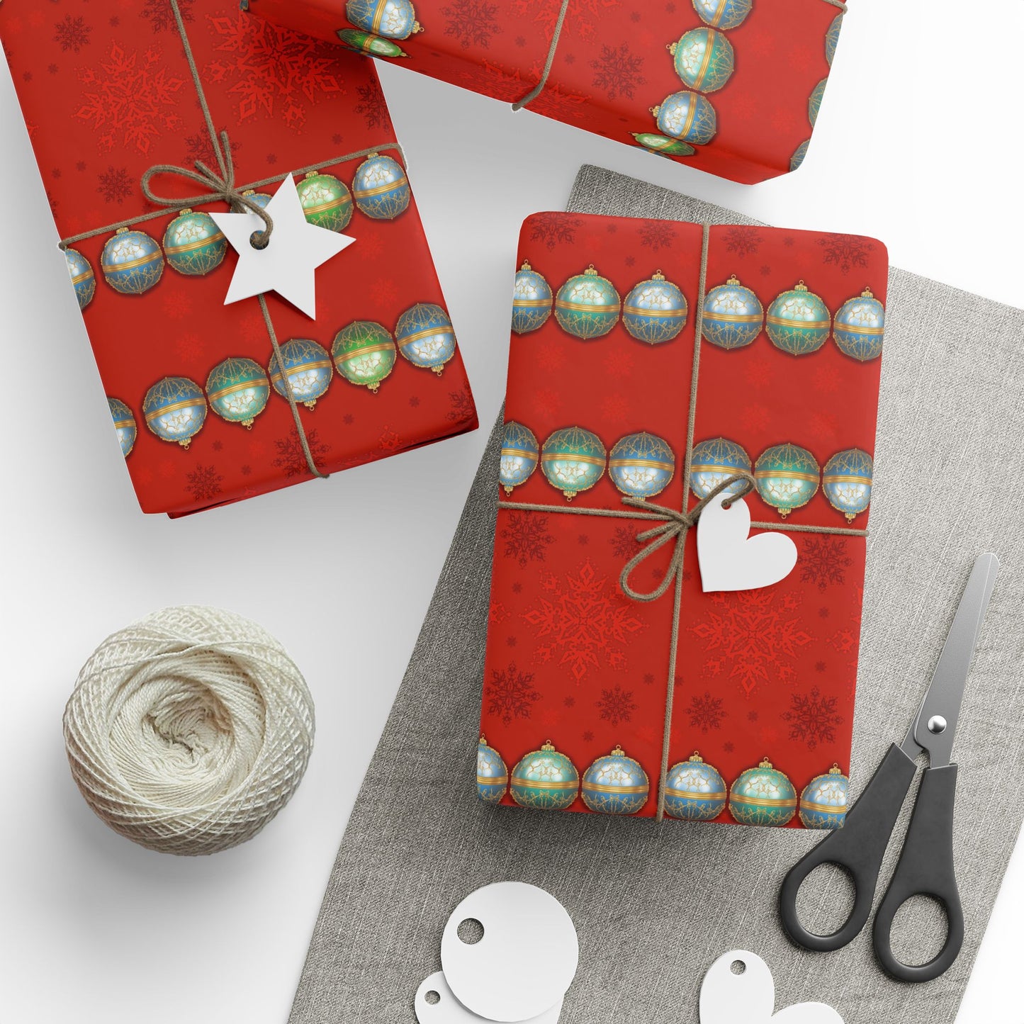 Gift Wrap Papers - Red with Christmas Ornament Design