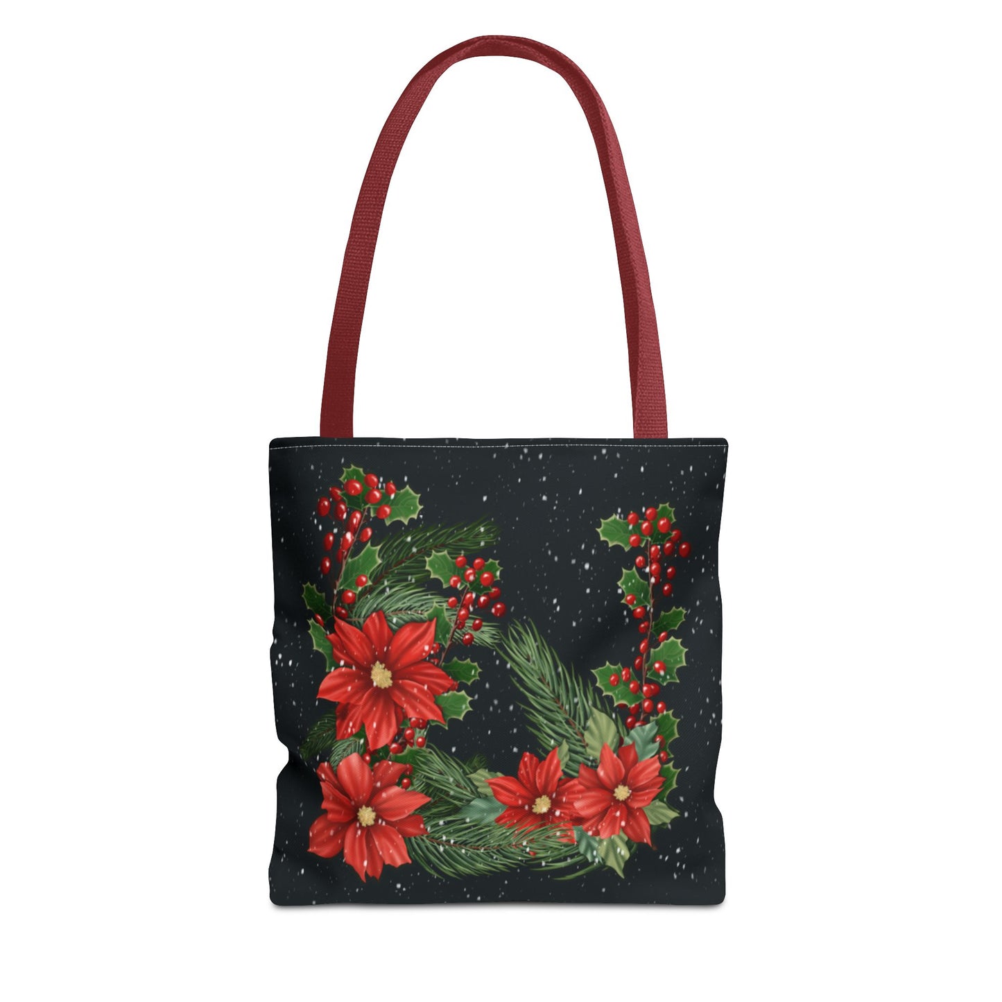 Christmas Tote Bag with Poinsettias, Pine, and Holly Design