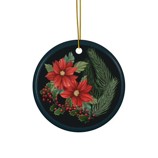 Ceramic Ornament - Poinsettia, Pine, and Holly