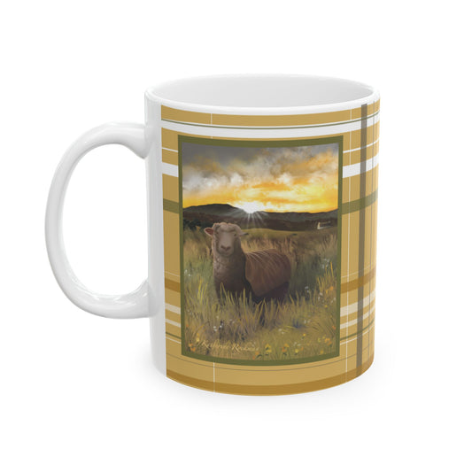 Mug - Sheep in Field Morning Sun Ceramic Mug Plaid (11oz, 15oz)