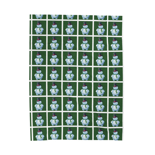 Green squared Snowman pattern Velveteen Plush Blanket