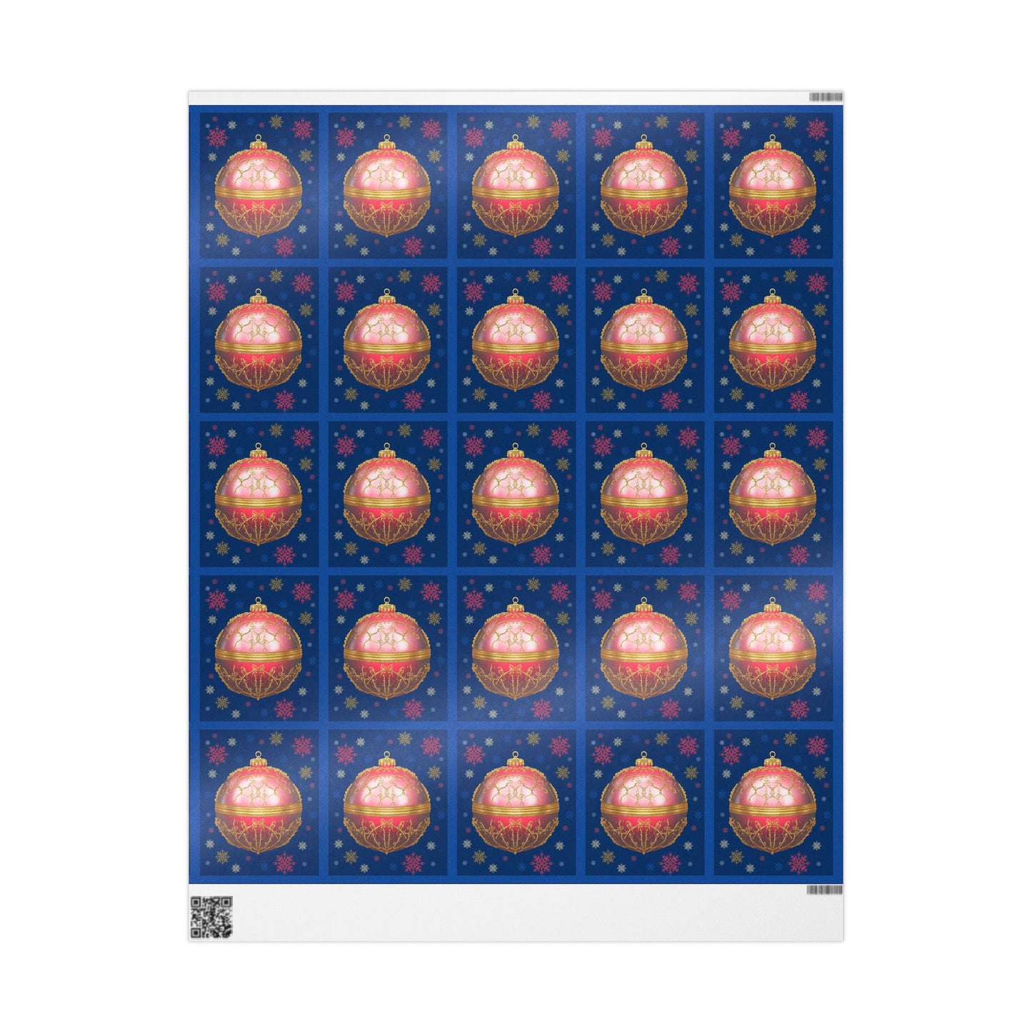 Gift Wrap Papers - Blue with Red Christmas Ornament Design