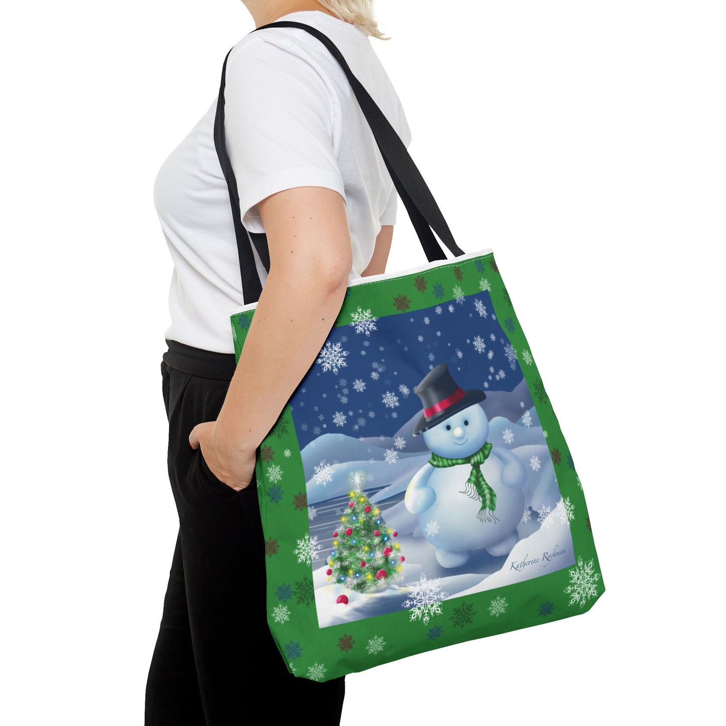 Snowman Tote Bag with Snow Flurry Scene