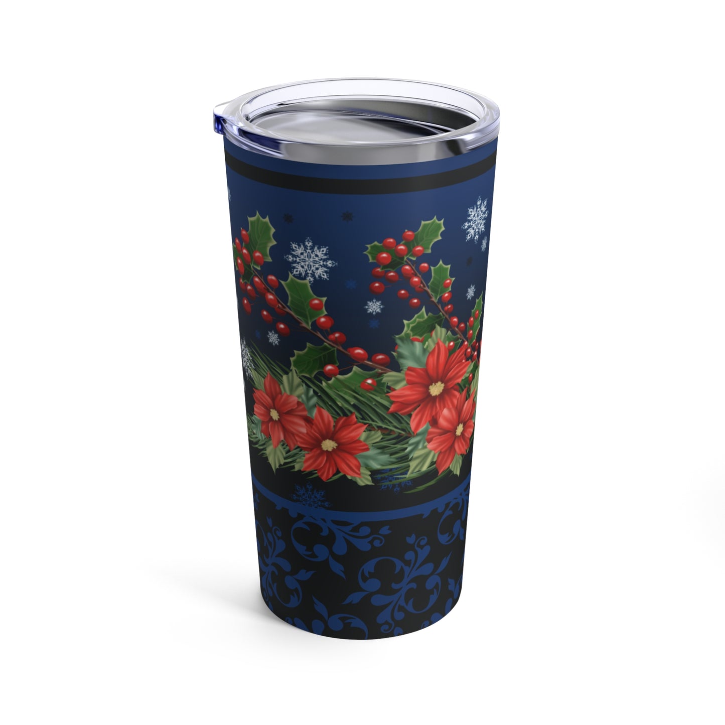 Tumbler 20oz Poinsettia, Pine, and Holly design