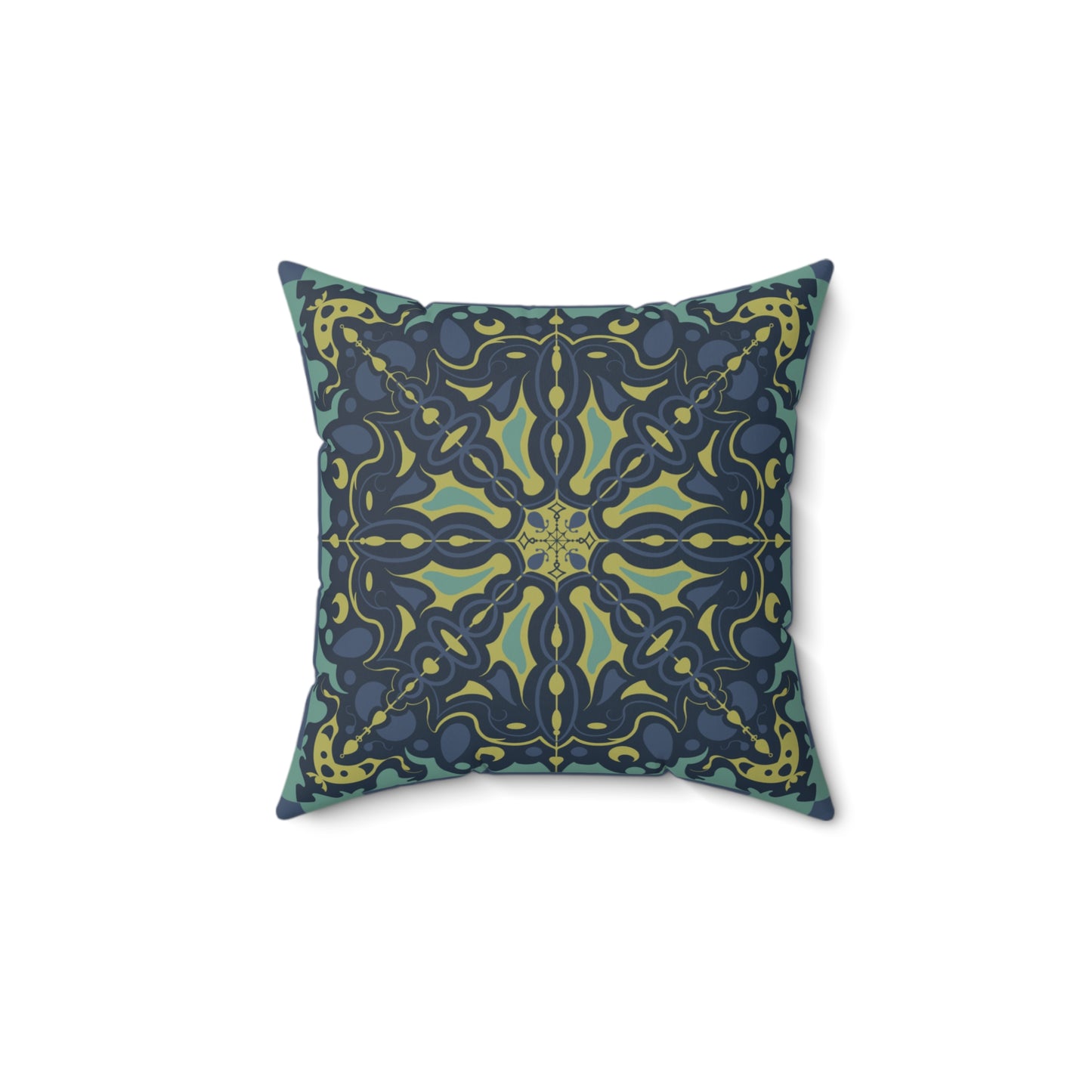 Square Pillow - Elegant Green and Blue Pattern Design